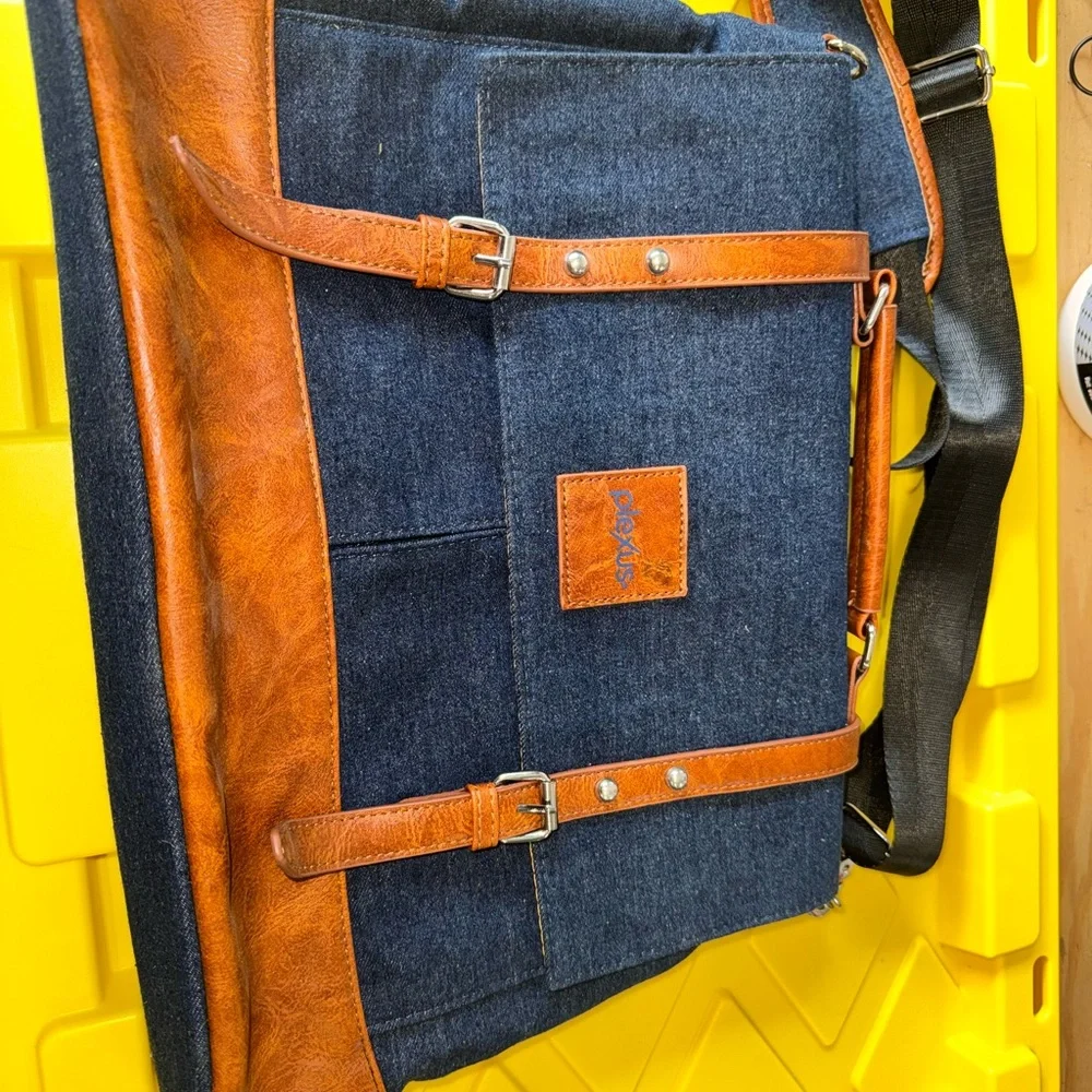 Brown and denim Blue Messenger Bag